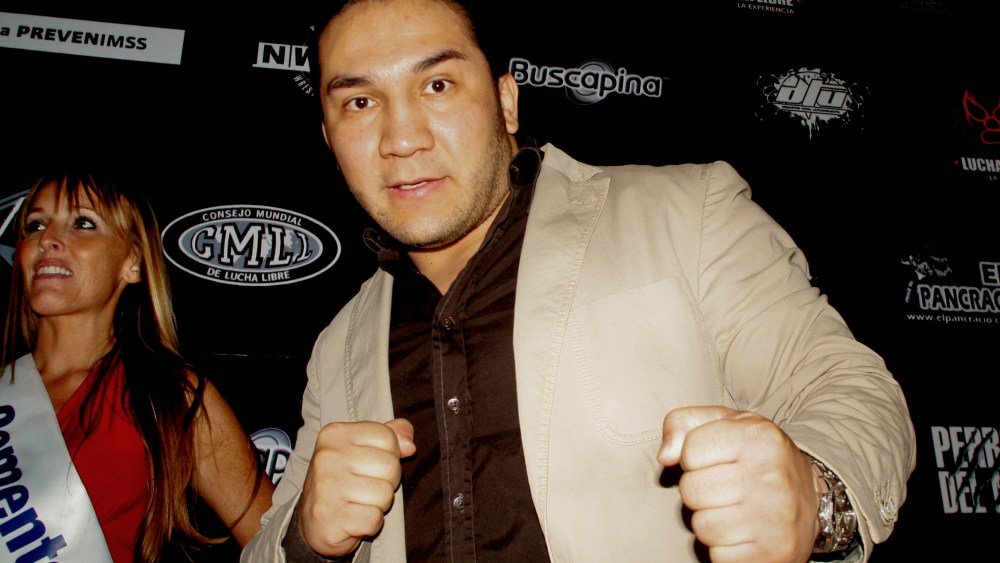 In this May 27, 2010 photo, Mexican wrestler Pedro Aguayo Ramirez, known as Hijo del Perro Aguayo, poses for photographers at the start of a news conference in Mexico City. (Photo by Enrique Ordonez/AP)