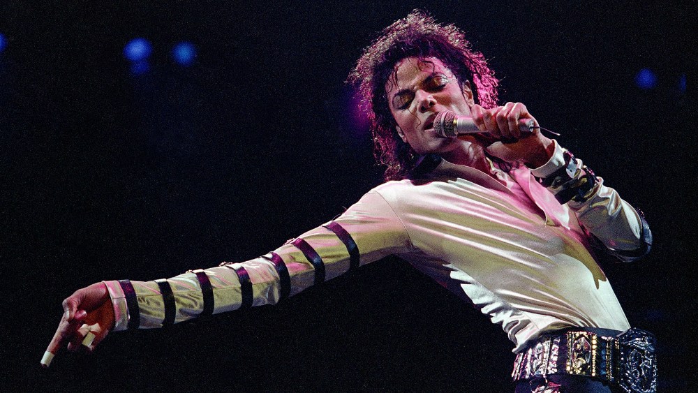 Michael Jackson performs during his 13-city U.S. tour in Kansas City, Mo., Feb. 24, 11988. (Photo by Cliff Schiappa/AP)