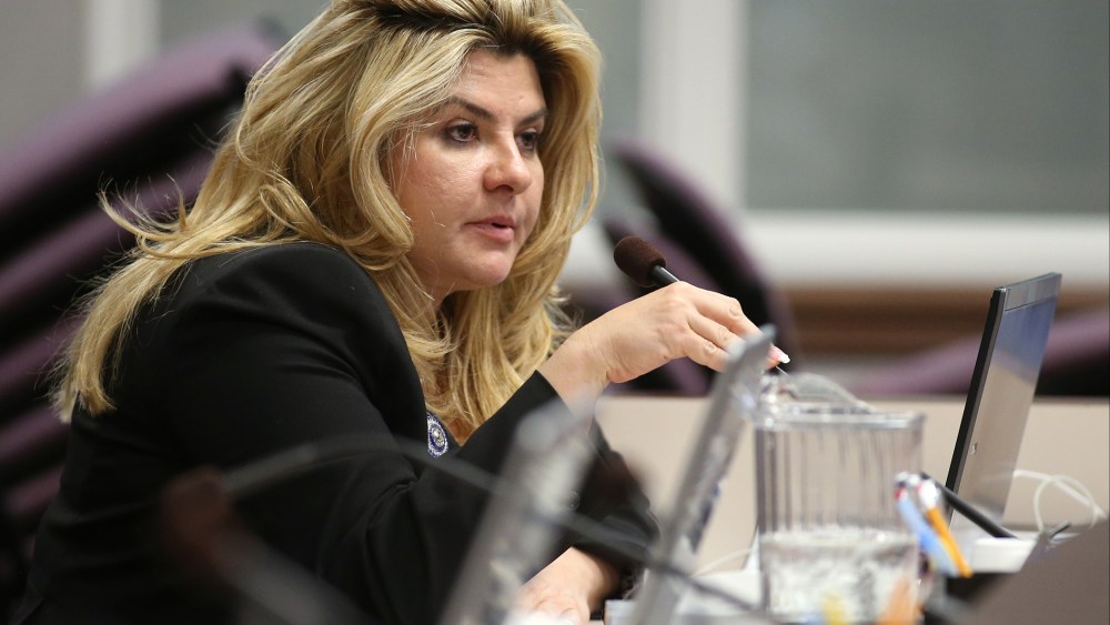 In this June 3, 2013, file photo, Nevada Assemblywoman Michele Fiore, R-Las Vegas, works in committee during the final day of the 77th Legislative session at the Legislative Building in Carson City, Nev. (Photo by Cathleen Allison/AP)