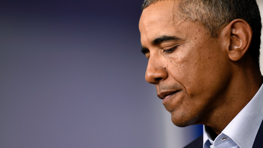 President Barack Obama speaks in the James Brady Press Briefing Room in the White House in Washington,D.C., Aug. 18, 2014.