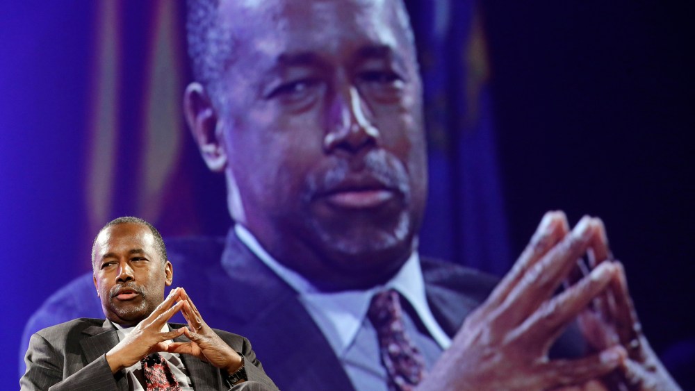 Republican presidential candidate Ben Carson speaks at the National Sheriffs’ Association presidential forum, June 30, 2015, in Baltimore. (Photo by Patrick Semansky/AP)