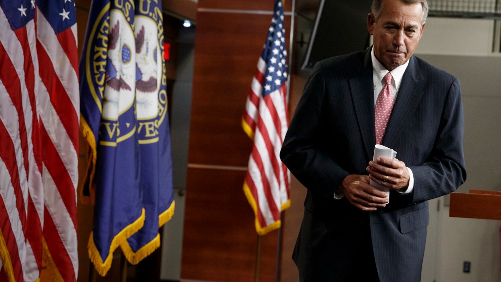 House Speaker John Boehner (R-OH) leaves a news conference on Capitol Hill in Washington, on March 13, 2014.r John Boehner of Ohio leaves a news conference on Capitol Hill in Washington, on March 13, 2014.