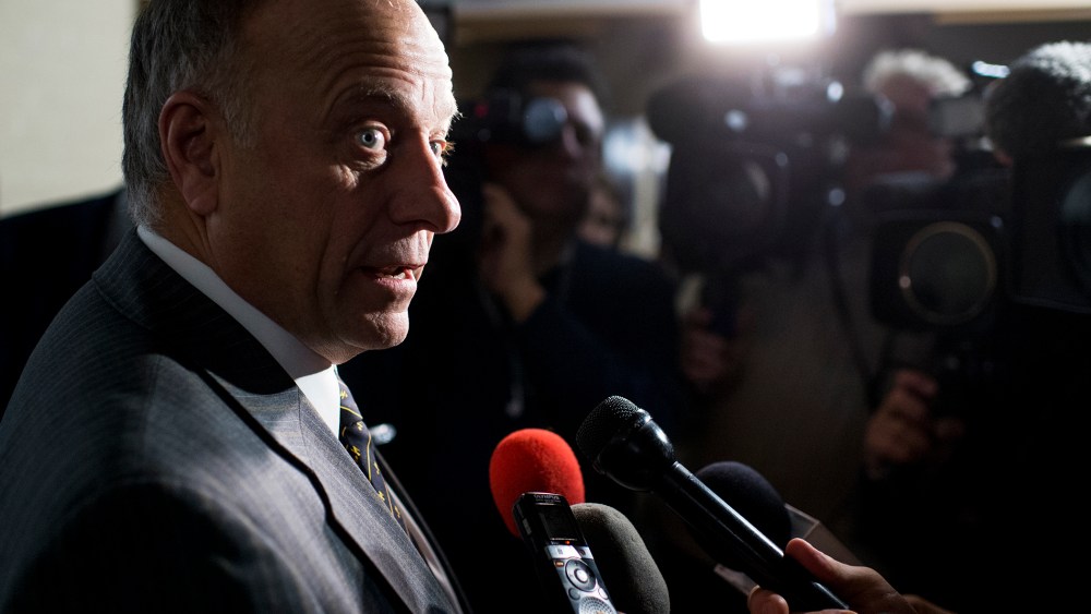 Rep. Steve King, R-Iowa, speaks with reporters following the House GOP caucus meeting on immigration on Jan. 9, 2015 in Washington, D.C. (Photo By Bill Clark/CQ Roll Call/AP)