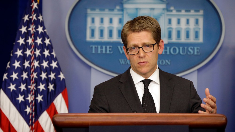 White House press secretary Jay Carney during his daily news briefing at the White House in Washington, Wednesday, May, 8, 2013.  Carney charged Wednesday that the continued scrutiny of the administration's behavior around last year's attack in...