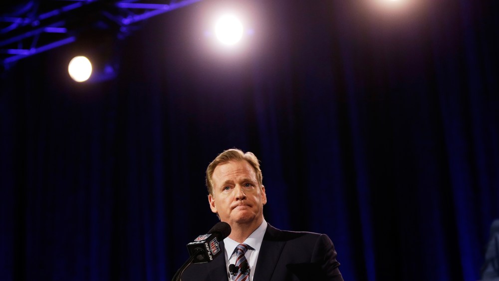 NFL Commissioner Roger Goodell participates in a news conference for NFL Super Bowl XLIX football game, Jan. 30, 2015, in Phoenix, Ariz. (Photo by David J. Phillip/AP)