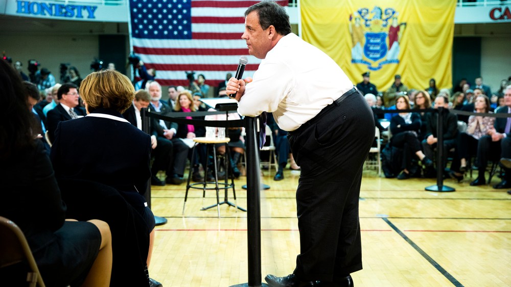 New Jersey Gov. Chris Christie listens to an audience members question at a town hall meeting, Mar. 13, 2014.