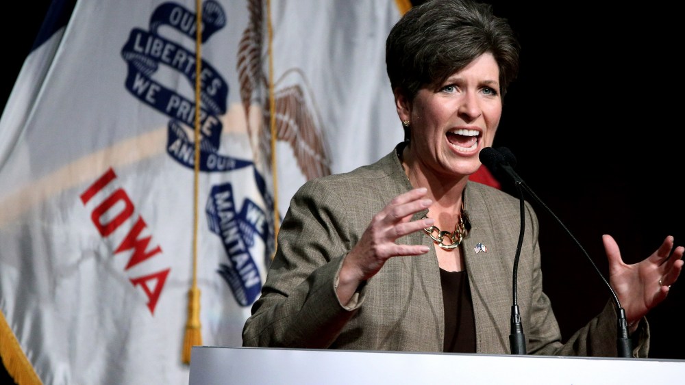 Republican senatorial candidate State Sen. Joni Ernst, speaks during the Iowa Faith and Freedom Coalition fall fundraiser on Sept. 27, 2014, in Des Moines, Iowa. (Justin Hayworth/AP)