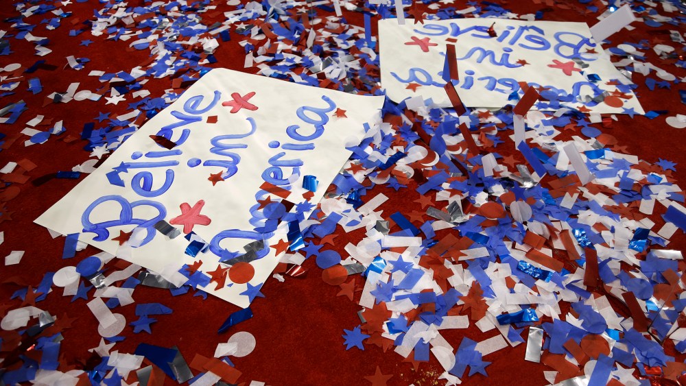Signs left behind by delegates are pictured at the Republican National Convention in Tampa, Fla., on Aug. 31, 2012. (Photo by Lynne Sladky/AP)