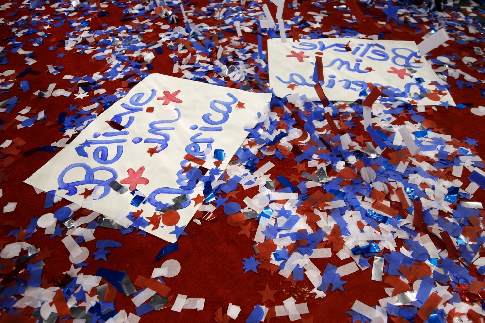 Signs left behind by delegates are pictured at the Republican National Convention in Tampa, Fla., on Aug. 31, 2012. (Photo by Lynne Sladky/AP)