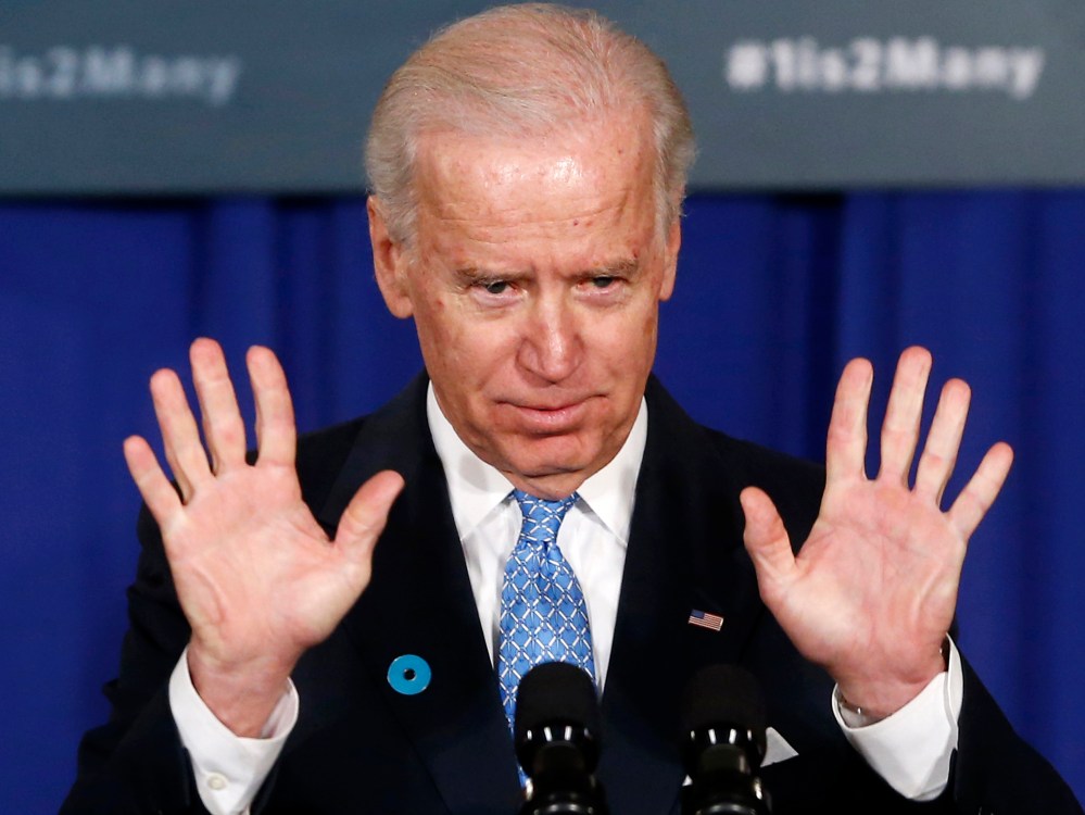 Vice President Joe Biden gestures as he speaks about reducing domestic violence, Wednesday, March 13, 2013, at the Montgomery County Executive Office Building in Rockville, Md. (Photo by Charles Dharapak/AP Photo)