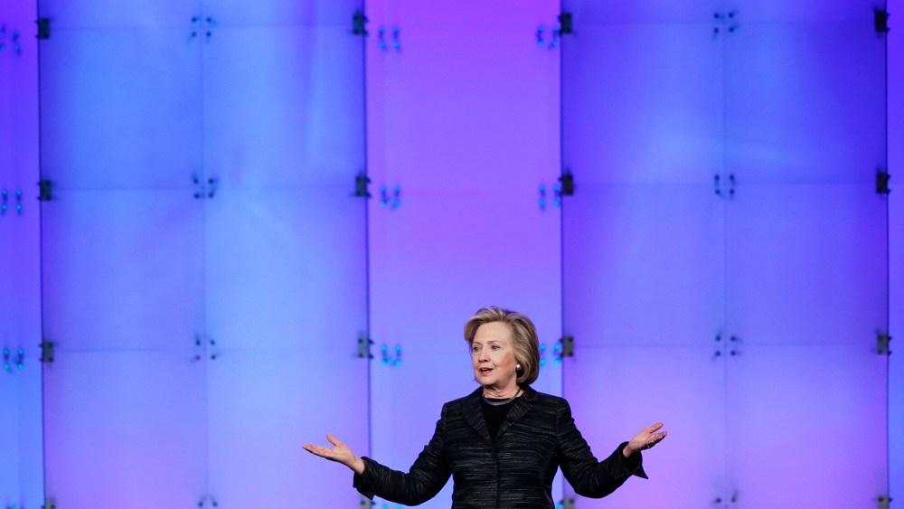 Hillary Rodham Clinton speaks during an event on Feb. 24, 2015, in Santa Clara, Calif. (Photo by Marcio Jose Sanchez/AP)