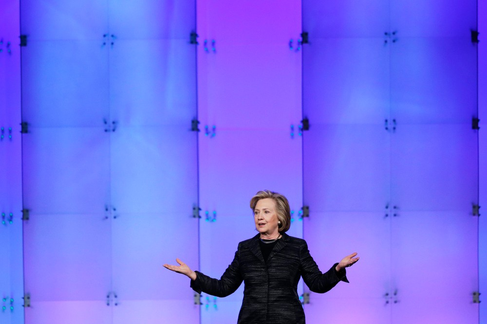 Hillary Rodham Clinton speaks during an event on Feb. 24, 2015, in Santa Clara, Calif. (Photo by Marcio Jose Sanchez/AP)