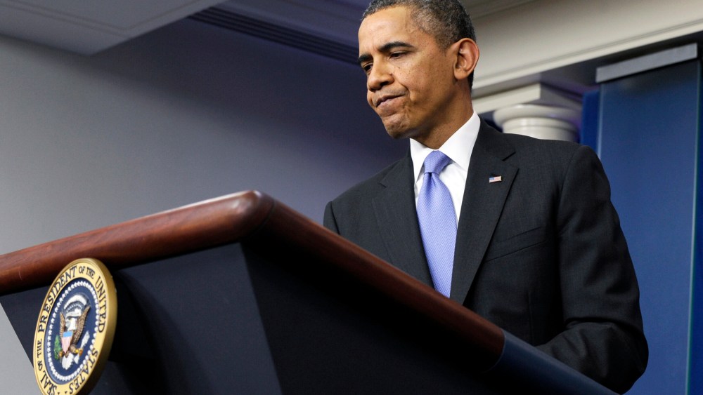 President Barack Obama at a news conference in the Brady Room, Dec. 20, 2013.