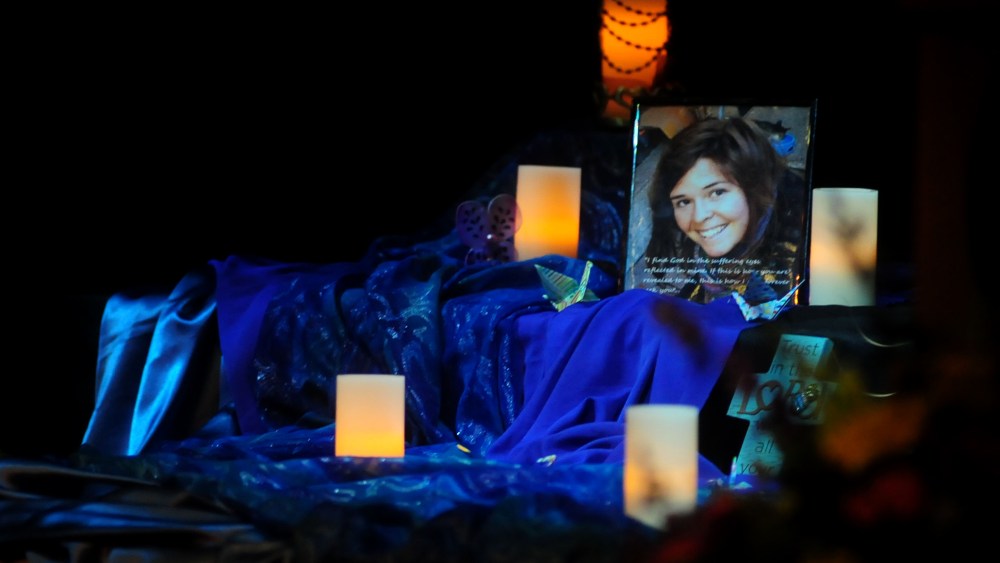 A memorial for Kayla Mueller in the Yavapai College Performance Hall, March 7, 2015 in Prescott, Ariz. (Photo by Les Stukenberg/The Daily Courier/AP)