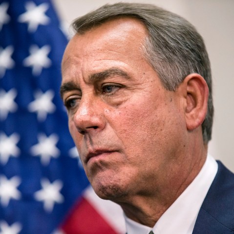 Speaker of the House John Boehner, R-Ohio, and House Republican leaders speak with reporters following a strategy session at the Capitol, Wednesday, Sept. 18, 2013.