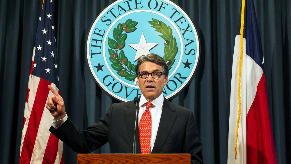 Texas Gov. Rick Perry speaks during a news conference, Aug. 16, 2014, in Austin, Texas.
