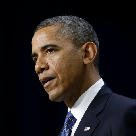 President Obama gestures as he speaks in the Eisenhower Executive Office Building, on the White House campus in Washington on Wednesday, Nov. 28, 2012. (AP Photo/Pablo Martinez Monsivais)
