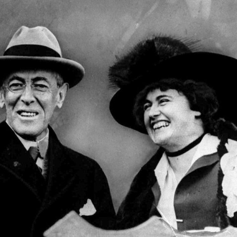 U.S. President Woodrow Wilson and his wife, first lady Edith Bolling Wilson, smile in this undated photo. (Photo by AP)