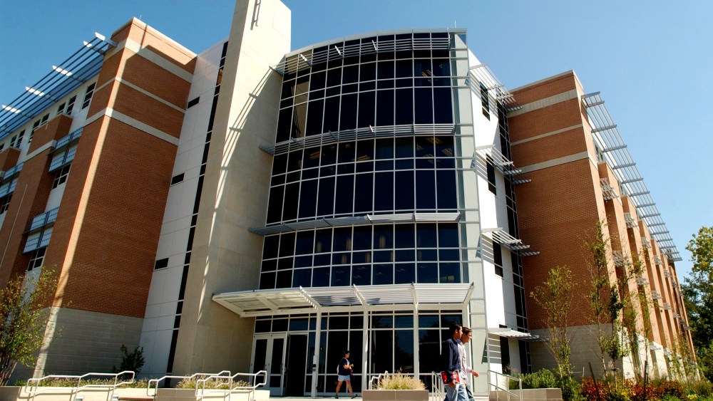 The front of Old Dominion University's Engineering and Computational Sciences Building on Sept. 22, 2005. (Photo by Stephen M. Katz/The Virginian Pilot/AP)