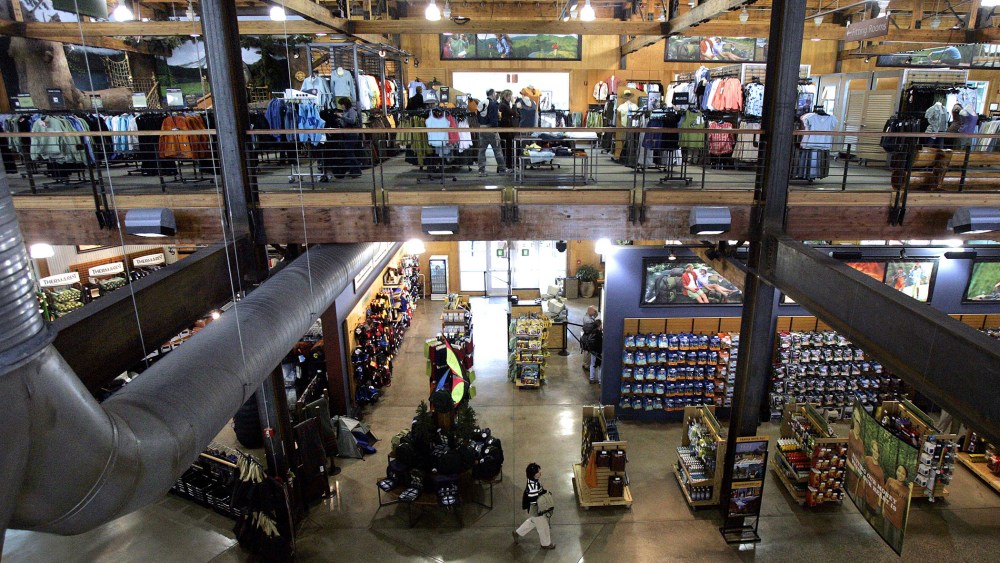 Two floors of merchandise are featured at the flagship Recreational Equipment, Inc. store in Seattle, Wash. (Photo by Elaine Thompson/AP)
