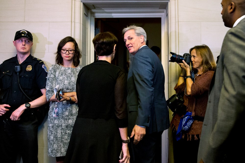 House Majority Leader Kevin McCarthy of Calif. and his wife Judy McCarthy enter a House Republican caucus vote on its nominee to replace House Speaker John Boehner, Oct. 8, 2015, on Capitol Hill in Washington. (Photo by Jacquelyn Martin/AP)