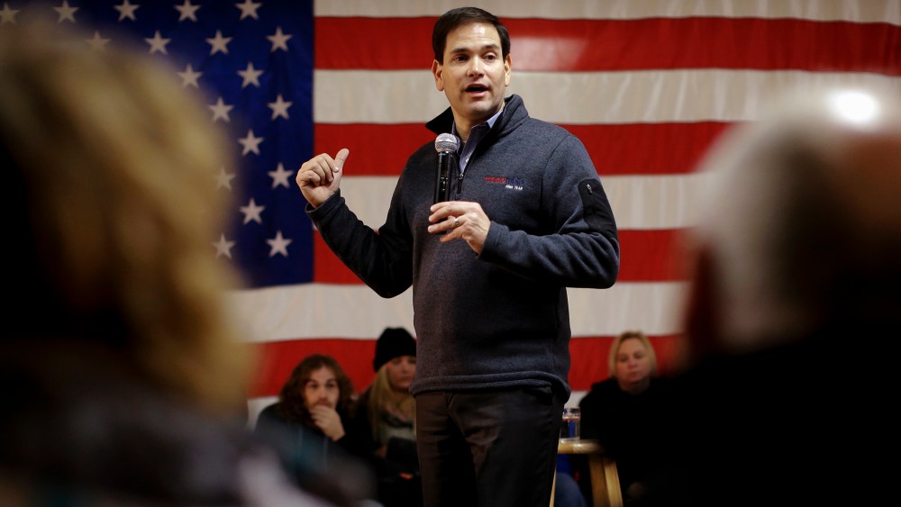 Republican presidential candidate, Sen. Marco Rubio, R-Fla. speaks during a campaign event at American Legion Post 34, Jan. 26, 2016 in Oskaloosa, Iowa. (Photo by Chris Carlson/AP)