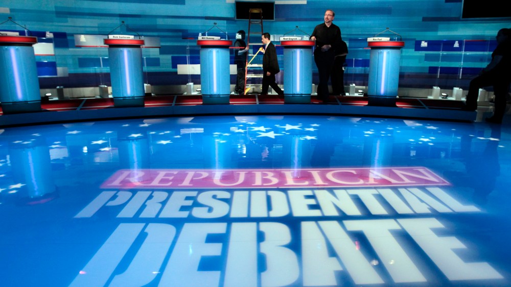 Preparations continue for the FOX News/Wall Street Journal GOP Presidential Debate in Myrtle Beach, S.C. on Jan. 16, 2012. (Photo by Charles Dharapak/AP)