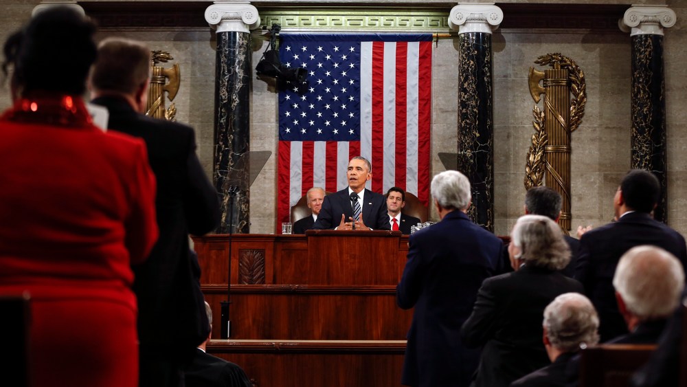 President Barack Obama delivers his State of the Union address to a joint session of Congress on Capitol Hill in Washington, Jan. 12, 2016. (Photo by Evan Vucci/AP)