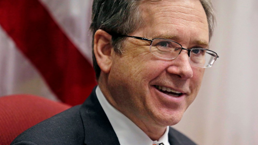 In this June 9, 2014 file photo, U.S. Sen. Mark Kirk R-Ill., speaks during an interview at his office in Chicago. (Photo by M. Spencer Green/AP)