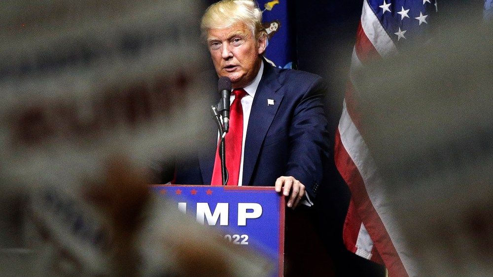 Republican presidential candidate Donald Trump speaks during a campaign rally, April 6, 2016, in Bethpage, N.Y. (Photo by Julie Jacobson/AP)