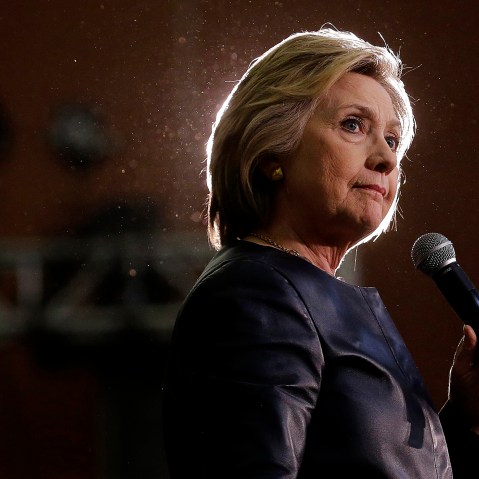 Democratic presidential candidate Hillary Clinton speaks at a rally at La Escuelita School in Oakland, Calif., May 6, 2016. (Photo by Jeff Chiu/AP)