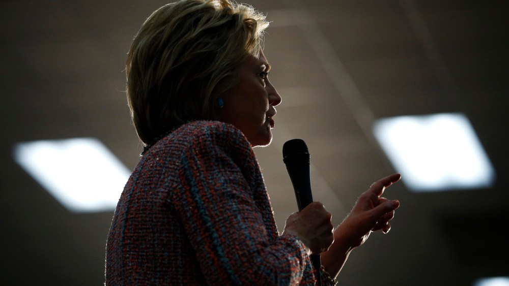 Democratic presidential candidate Hillary Clinton speaks at a United Food and Commercial Workers International Union hall, May 25, 2016, in Buena Park, Calif. (Photo by John Locher/AP)