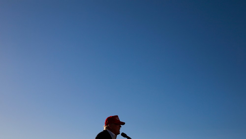 Republican presidential candidate Donald Trump speaks during a rally at the Sacramento International Jet Center, June 1, 2016, in Sacramento, Calif. (Photo by Jae C. Hong/AP)