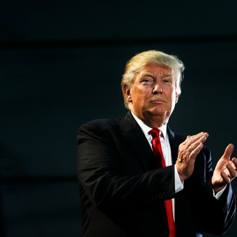 Republican presidential candidate Donald Trump applauds during a rally, June 2, 2016, in San Jose, Calif. (Photo by Jae C. Hong/AP)
