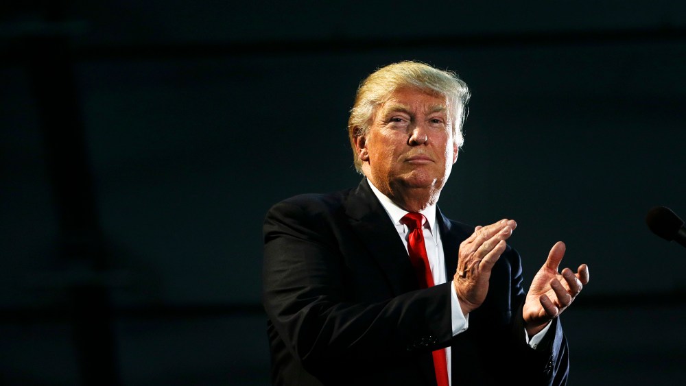Republican presidential candidate Donald Trump applauds during a rally, June 2, 2016, in San Jose, Calif. (Photo by Jae C. Hong/AP)