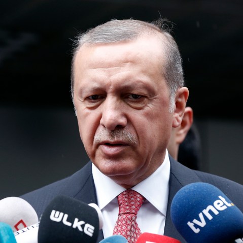 Turkey's President Recep Tayyip Erdogan speaks to the media in Istanbul, June 7, 2016. (Photo by Lefteris Pitarakis/AP)