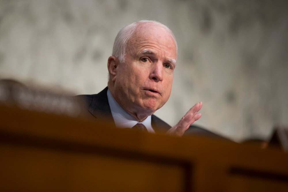 In this April 28, 2016 file photo, Sen. John McCain, R-Ariz. speaks on Capitol Hill in Washington, D.C. (Photo by Evan Vucci/AP)