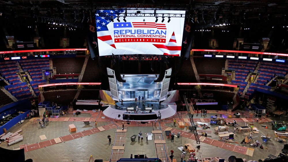 The Quicken Loans Arena in downtown Cleveland, Ohio, is prepared for the upcoming Republican National Convention, July 13, 2016.