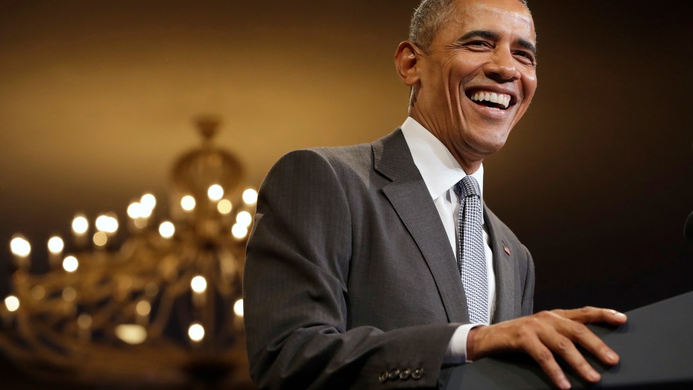 President Barack Obama laughs as the crowd sings "Happy Birthday" to him at the start of his remarks to the Young African Leaders Initiative event at the Omni Shoreham Hotel, Aug. 3, 2016, in Washington. (Photo by Jacquelyn Martin/AP)