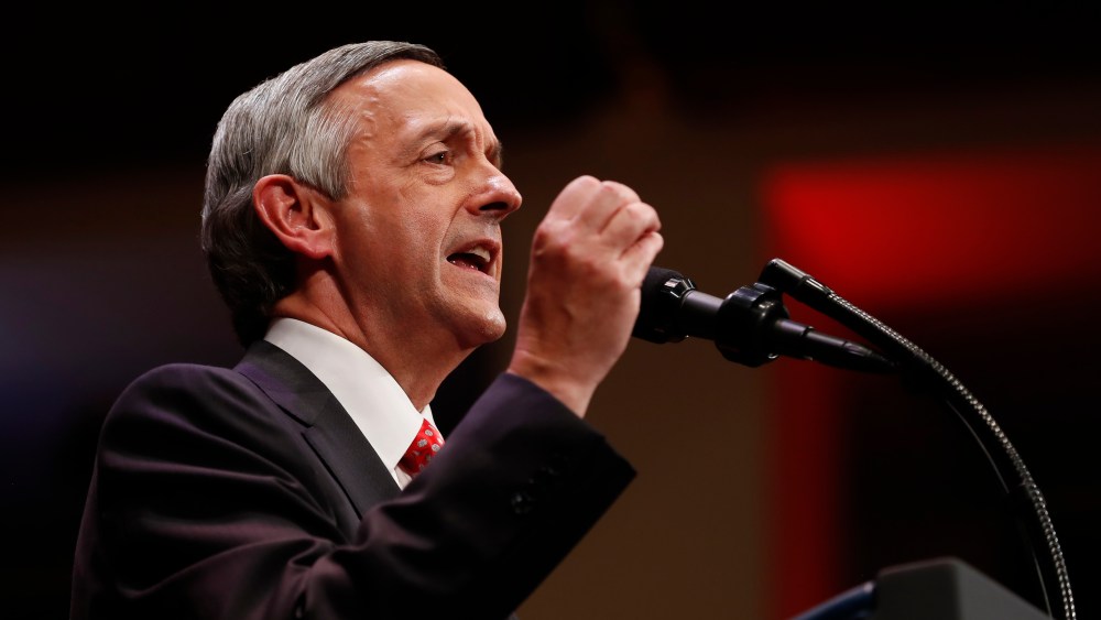 Pastor Robert Jeffress of the First Baptist Dallas Church Choir speaks as he introduces President Donald Trump during the Celebrate Freedom event at the Kennedy Center for the Performing Arts in Washington, Saturday, July 1, 2017.