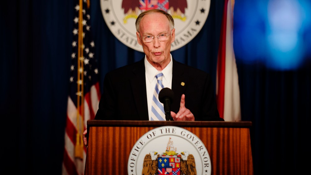 Gov. Robert Bentley speaks during a news conference about a lawsuit filed over federal non-compliance with the Refugee Act of 1980 at the Alabama Capitol in Montgomery, Ala., Jan. 7, 2016. (Photo by Albert Cesare/Montgomery Advertiser/AP)