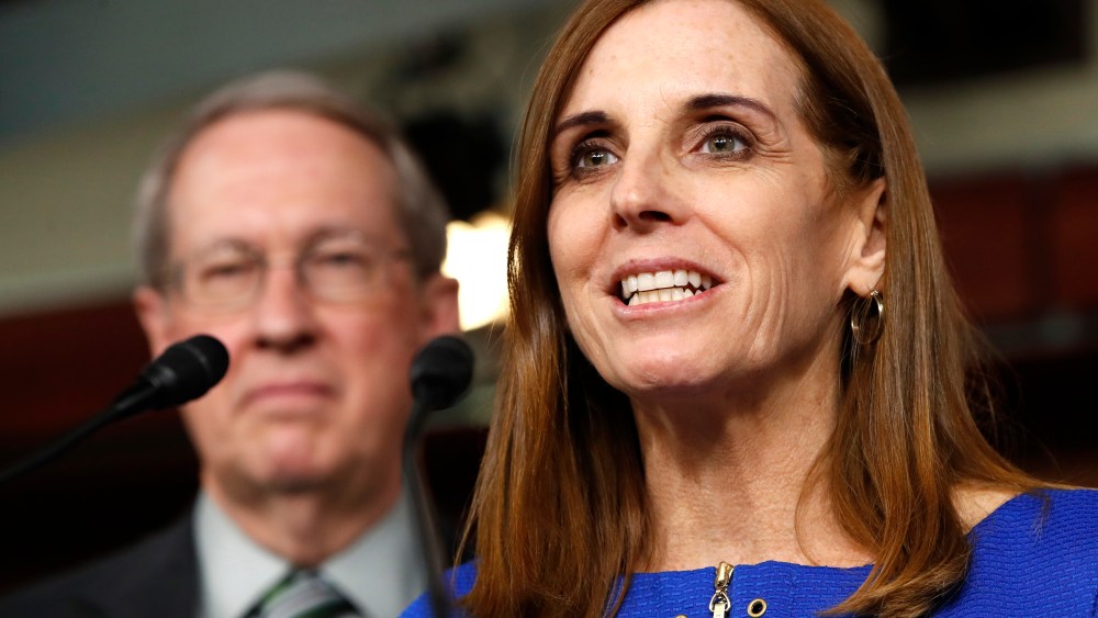 House Homeland Security Border and Maritime Security Subcommittee Chairwoman Rep. Martha McSally, R-Ariz., speaks during a news conference with House Judiciary Committee Chairman Rep. Bob Goodlatte, R-Va. on Capitol Hill in Washington, Jan. 10, 2018.