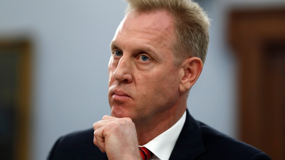 Acting Defense Secretary Patrick Shanahan listens, Wednesday May 1, 2019, during a House Appropriations subcommittee on budget hearing on Capitol Hill in Washington.