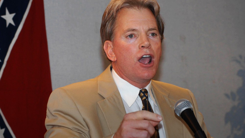 In this May 29, 2004 file photo, Former Ku Klux Klan leader David Duke speaks to supporters in Kenner, La. (Photo by Burt Steel/AP)