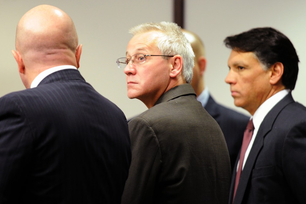 In this Thursday, April 19, 2012, file photo, Oscar Ray Bolin Jr. watches as jurors walk into the courtroom in Tampa, Fla. (Photo by Chris Urso/The Tampa Tribune/AP)