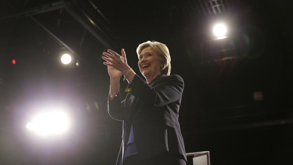Democratic presidential candidate Hillary Clinton leaves the podium during a rally in Purchase, March 31, 2016. (Photo by Seth Wenig/AP)