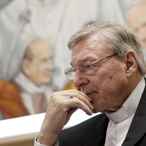 In this Tuesday, March 31, 2015 filer, Cardinal George Pell attends a press conference at the Vatican Radio headquarters, in Rome. (Photo by Andrew Medichini/AP)