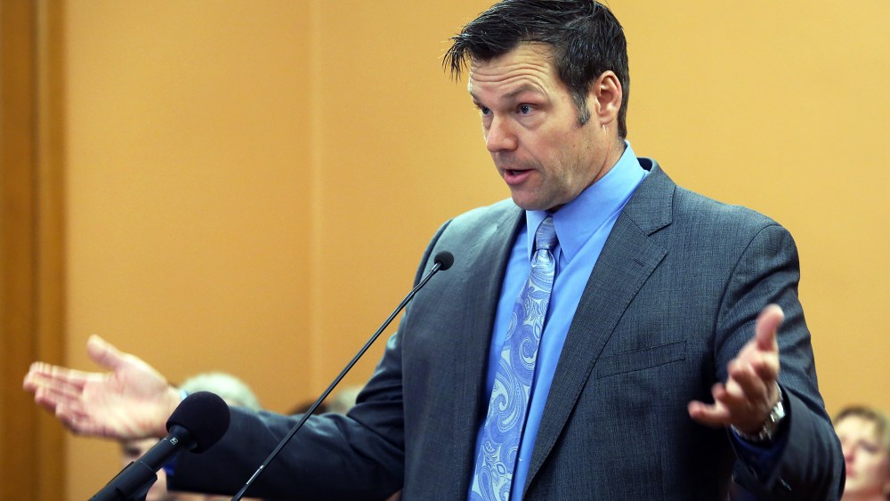 Speaking to the House Elections Committee, Secretary of State Kris Kobach said he has filed new voter fraud charges in three counties, Jan. 25, 2016. (Photo by Thad Allton/Topeka Capital-Journal/AP)
