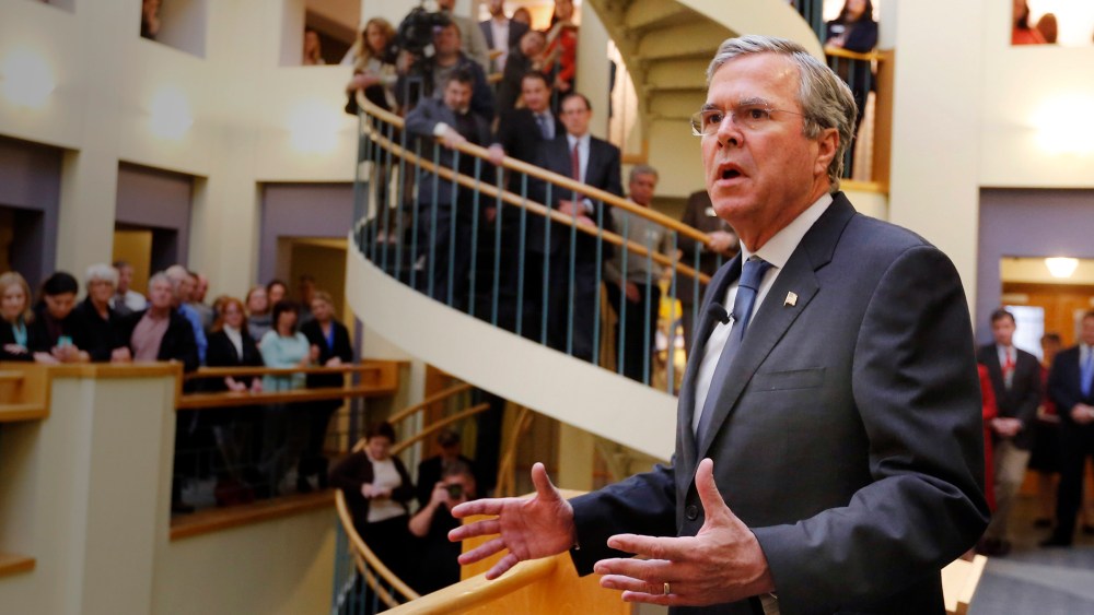 Republican presidential candidate former Florida Gov. Jeb Bush speaks during a campaign stop at the Devine Millimet Law Firm, Dec. 8, 2015, in Manchester, N.H. (Photo by Jim Cole/AP)