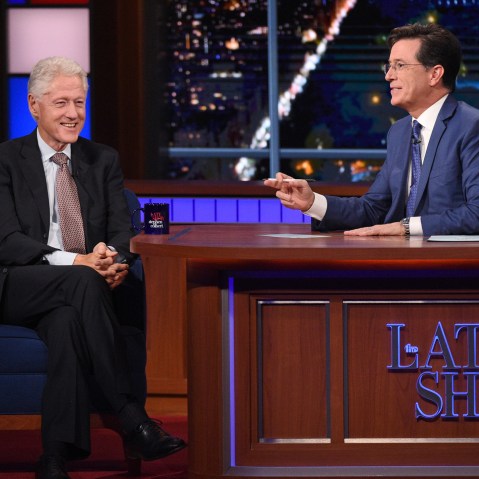 President Bill Clinton appears on The Late Show with Stephen Colbert, Oct. 6, 2015, in New York. (Photo by Jeffrey R. Staab/CBS/AP)